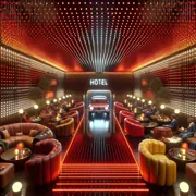 Entertainment venue lit with coloured accent lighting